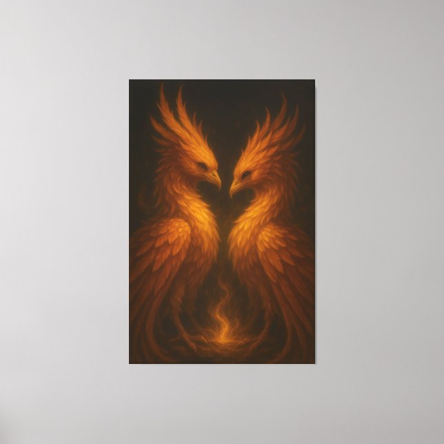 Gyllene Tvillingfågel Fenix • Lyx Fin Konst Canvas (Framsida)