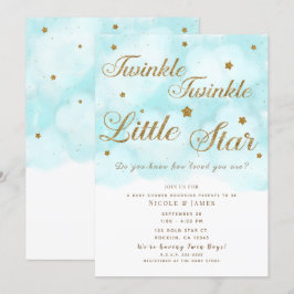 Gyllene Twinkle Stars & Blå himmel moln Bebisens f Inbjudningar