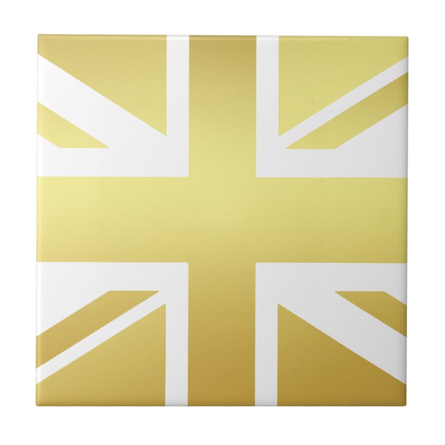 Gyllene Union Jack brittisk flagga keramisk platta Kakelplatta (Framsidan)