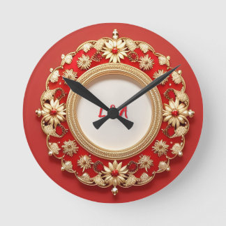 Gyllene utsmyckad blomster cirkel design rund klocka