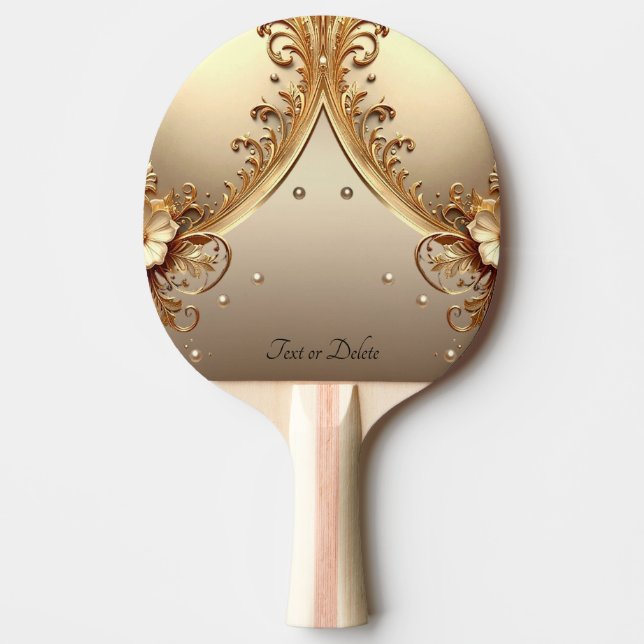 Gyllene utsmyckad blomsterpingisracket pingisracket (Framsidan)