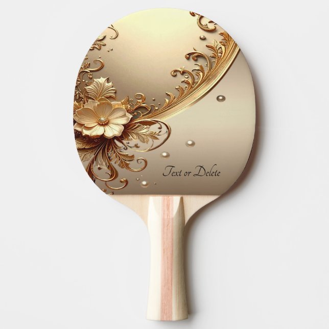 Gyllene utsmyckad blomsterpingisracket pingisracket (Framsidan)