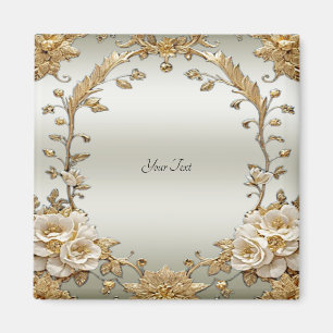 Gyllene utsmyckade vita blommor magnet