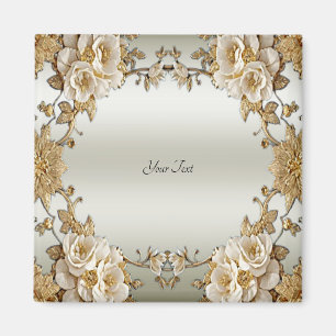 Gyllene utsmyckade vita blommor magnet