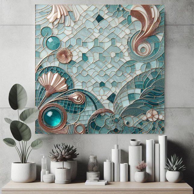 Gyllene utsmyckning Aqua Blå Bubblor Moasik Cool Kakelplatta (Golden Embellishment Aqua Blue Bubbles Mosaic Cool Ceramic Tile)