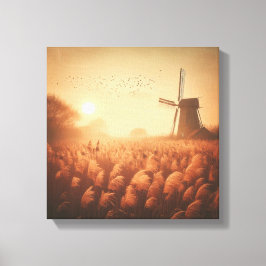 Gyllene väderkvarn över höstfält Canvas Art