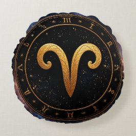 Gyllene Väduren Zodiak Hjulsymbol Rund Kudde