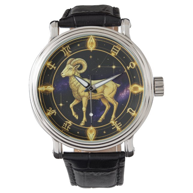 Gyllene Väduren Zodiakcirkel Med Vädur Armbandsur (Framsida)