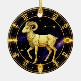 Gyllene Väduren Zodiakcirkel Med Vädur Julgransprydnad Keramik
