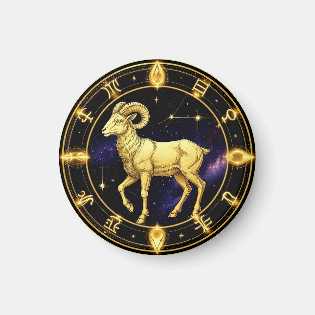 Gyllene Väduren Zodiakcirkel Med Vädur Magnet (Framsidan)