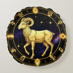Gyllene Väduren Zodiakcirkel Med Vädur Rund Kudde