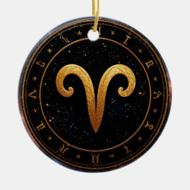 Gyllene Väduren Zodiakhjul Symbol Julgransprydnad Keramik