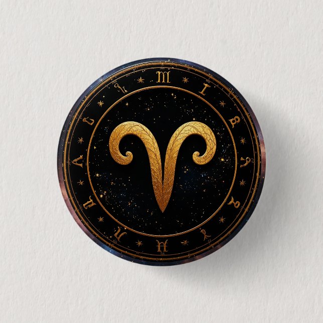 Gyllene Väduren Zodiakhjulssymbol Knapp (Framsida)