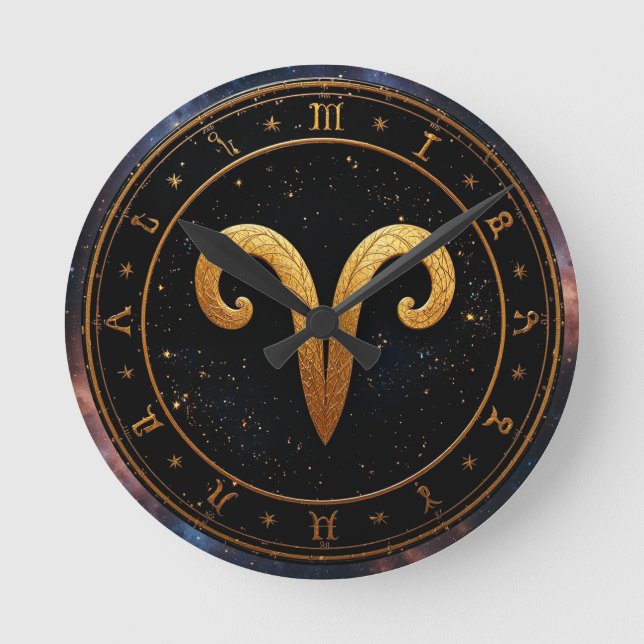 Gyllene Väduren Zodiakhjulssymbol Rund Klocka (Framsida)