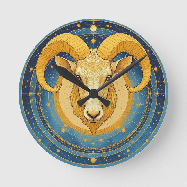 Gyllene Väduren Zodiasköld Rund Klocka (Framsida)