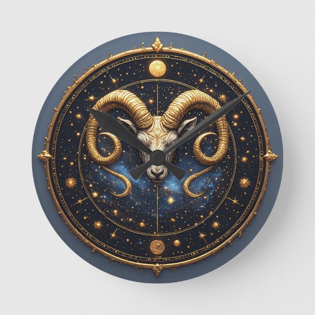 Gyllene Väduren Zodiasköld Rund Klocka (Framsida)