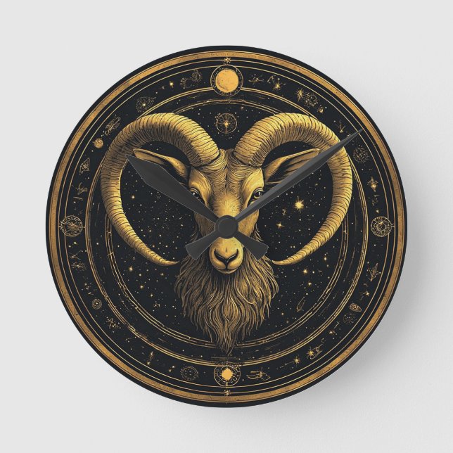 Gyllene Väduren Zodiasköld Rund Klocka (Framsida)