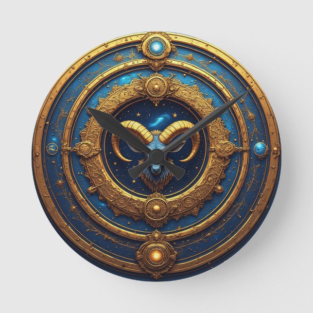 Gyllene Väduren Zodiasköld Rund Klocka (Framsida)
