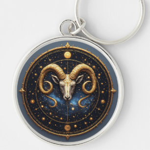 Gyllene Väduren Zodiasköld Rund Silverfärgad Nyckelring
