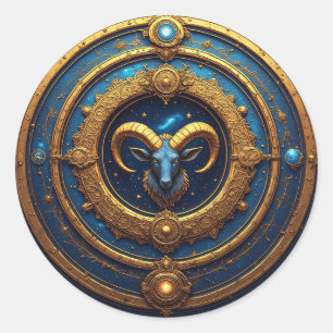 Gyllene Väduren Zodiasköld Runt Klistermärke