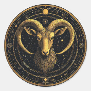 Gyllene Väduren Zodiasköld Runt Klistermärke