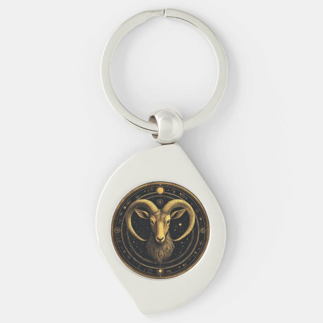 Gyllene Väduren Zodiasköld Swirl Silverfärgad Nyckelring (Framsidan)
