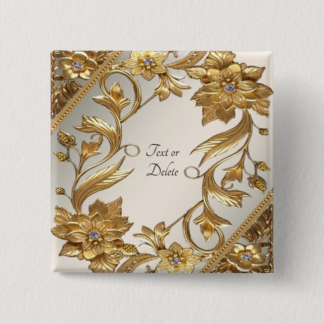 Gyllene Vågiga Blad Blommig Knapp (Framsida)