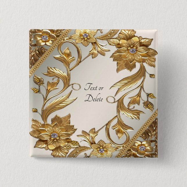 Gyllene Vågiga Blad Blommig Knapphål Knapp (Framsida)