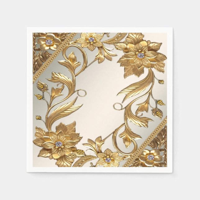 Gyllene Vågiga Blommor Pappersservett (Framsidan)