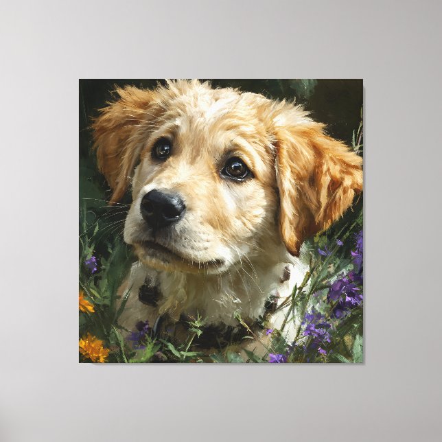 Gyllene Valp Vildblomma Blixtrande ögon Canvastryck (Framsida)