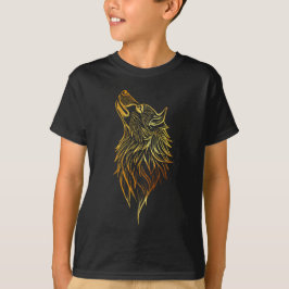 Gyllene Varg som Ylar – Tribal Design för Djurens T Shirt