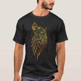 Gyllene Varg som Ylar – Tribal Design för Djurens T Shirt