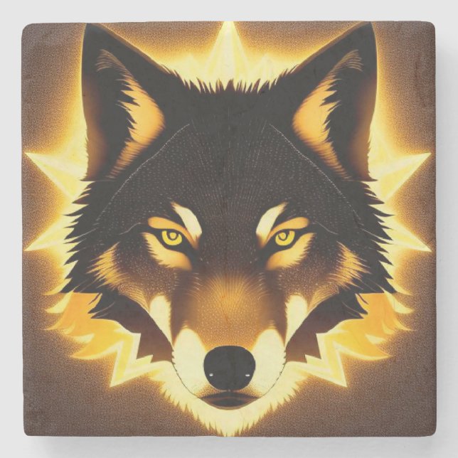 🐺 Gyllene Vargansikte för Dekoration 🐺 Stenunderlägg (Framsidan)