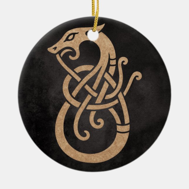Gyllene Viking Ormknut Symbol Julgransprydnad Keramik (Framsidan)