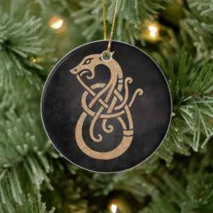 Gyllene Viking Serpent Knut Symbol Julgransprydnad Keramik