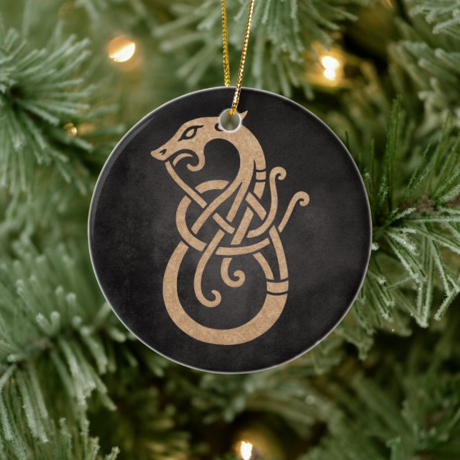 Gyllene Viking Serpent Knut Symbol Julgransprydnad Keramik (Träd)