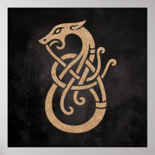 Gyllene Viking Serpent Knut Symbol Poster