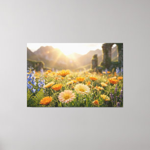 Gyllene vildblommor vid soluppgång – Cinematiskt b Canvastryck