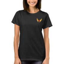 Gyllene Vingar Rött Hjärta Broderad Dam T-Shirt