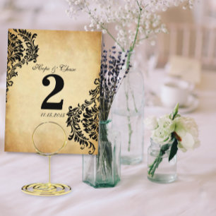 Gyllene Vintage Damask Virvlar Bordsnummerkort Vykort