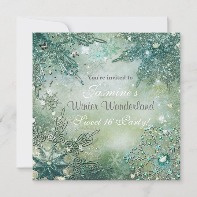 Gyllene Vinter Världens Snöflingor Inbjudan (Framsida)