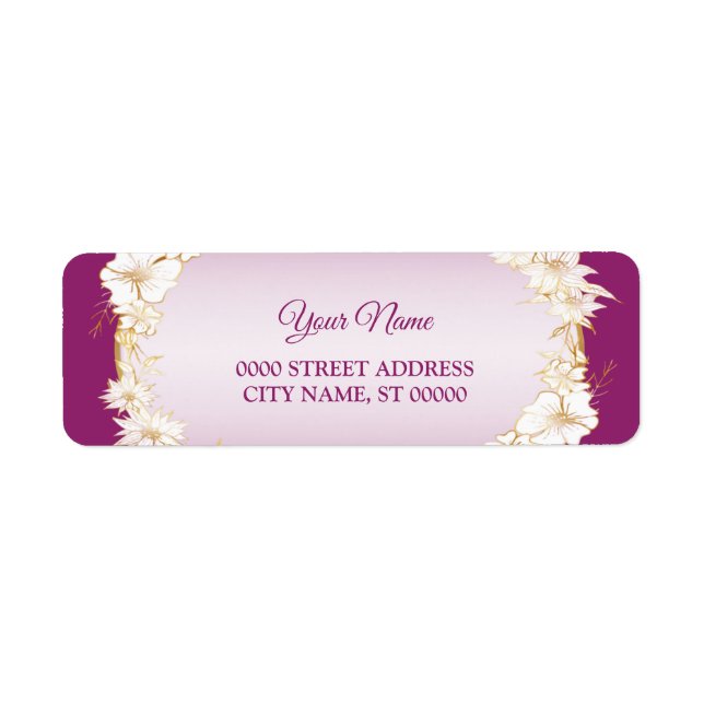Gyllene Vit Blommig Rosa Bröllops Returadress Etikett (Framsidan)