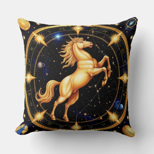 Gyllene Zodiakhjul som visar en bågskytt Kudde (Framsida)