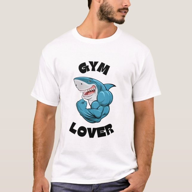 Gym Älskare Shark T-Shirt Bold och muskeldesign (Framsida)