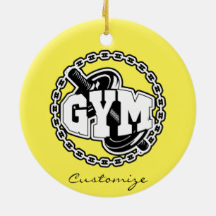 Gym Barbell Logotyp Thunder_Cove Julgransprydnad Keramik