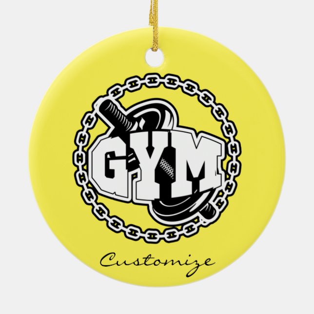Gym Barbell Logotyp Thunder_Cove Julgransprydnad Keramik (Baksidan)