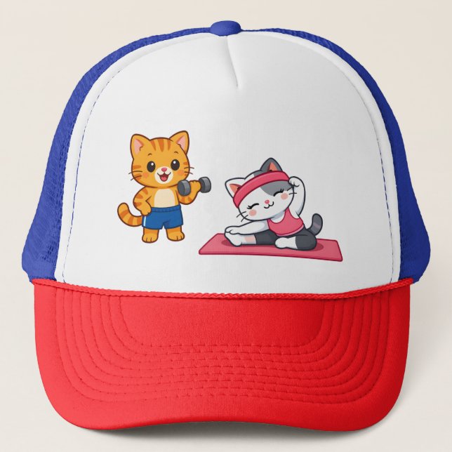Gym Cat Trucker Hat Keps (Framsida)