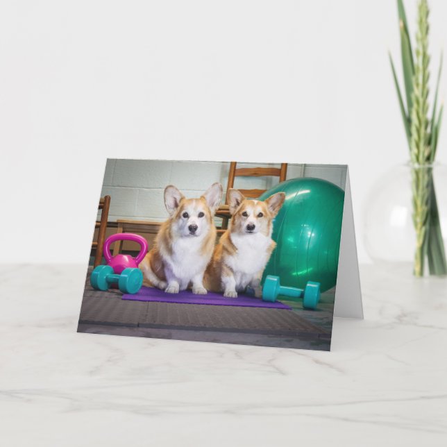 Gym Corgis kommer med hälsningskort Kort (Framsida)