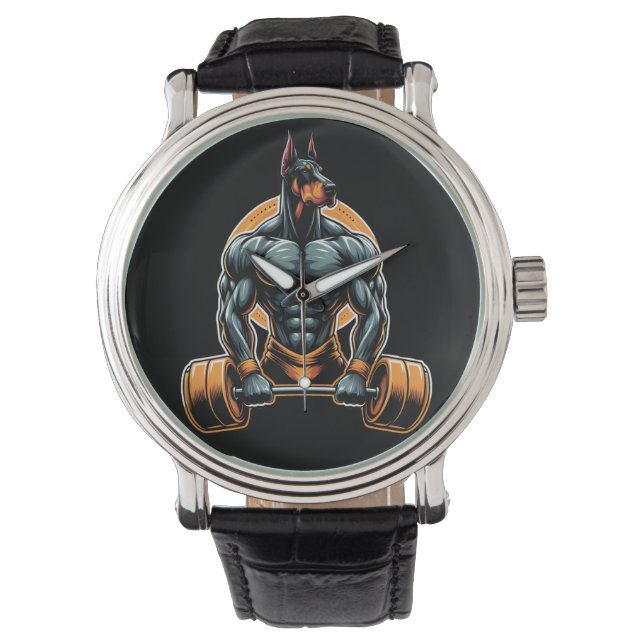 GYM doberman hund bodybuilding der powerlifter Armbandsur (Framsida)