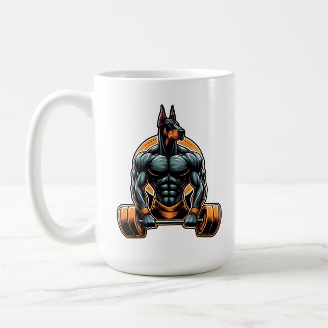 GYM doberman hund bodybuilding der powerlifter Kaffemugg (Vänster)